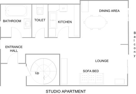 Typical plan of a 2/3 pers apartment